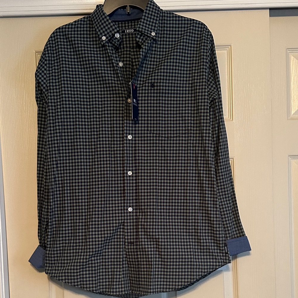 Izod Men's Plaid Shirt - Green, Black, and Blue